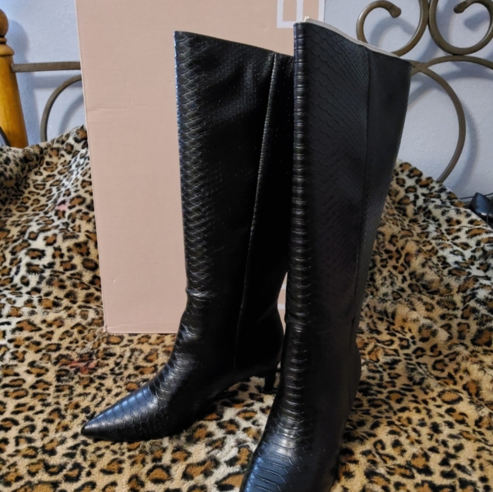 Wide Calf Black Tall Boots Pleather Sz 8
